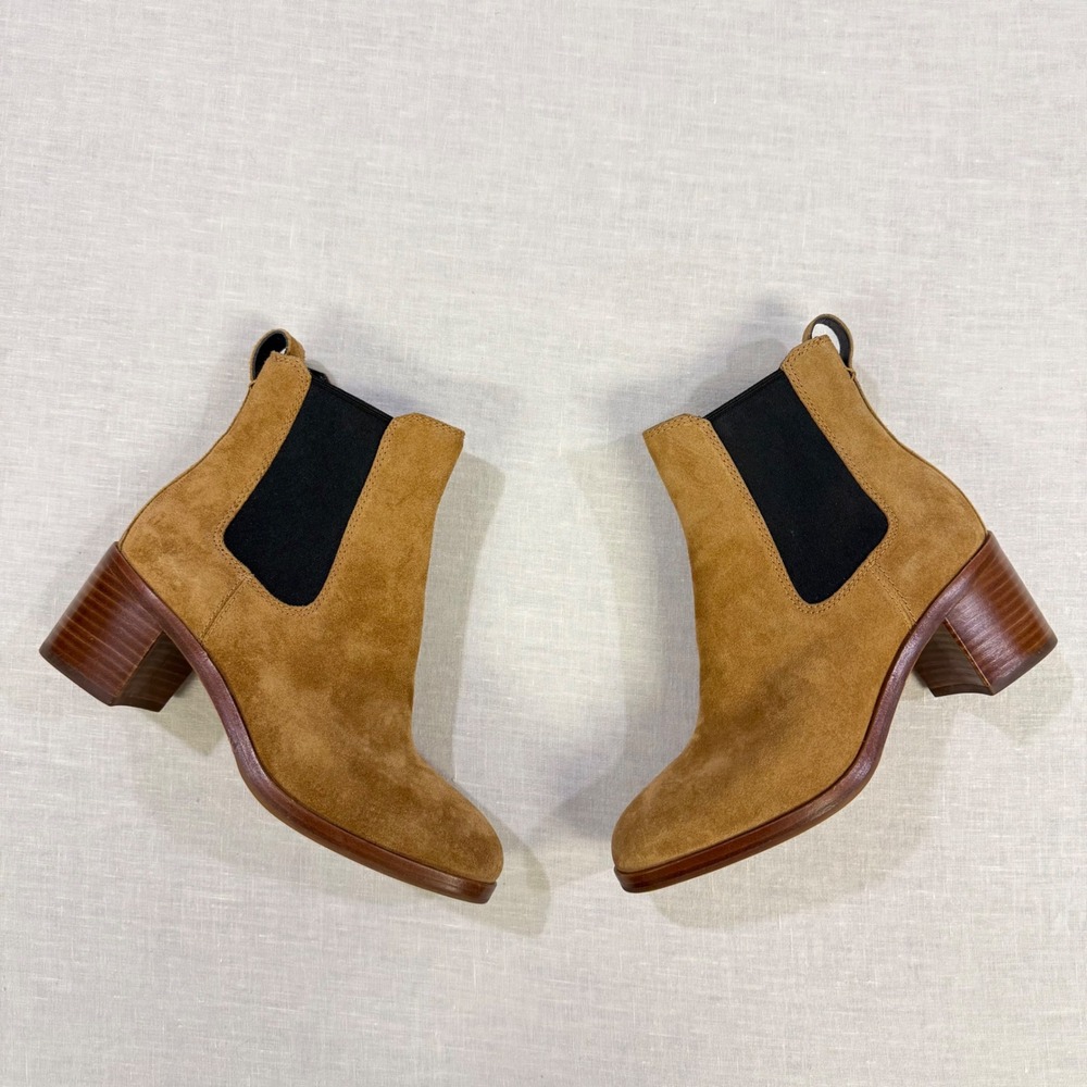 Rag & Bone Hazel Suede Chelsea‎ Ankle Boots Stacked Block Heel Tan 36.5